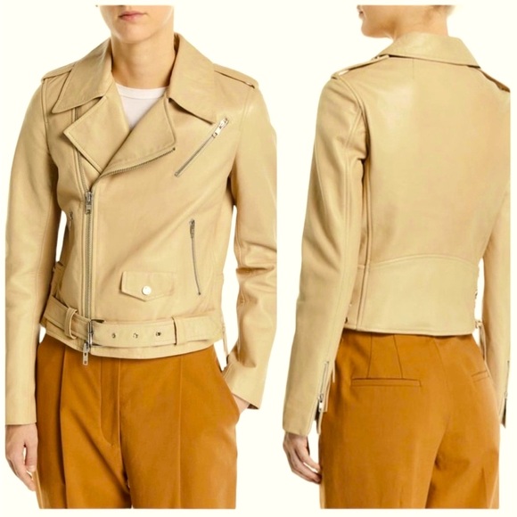 A.L.C. | $1,495 Dree Zip-Front Leather Moto Jacket in Tan/Camel, Size 8 - Picture 2 of 12